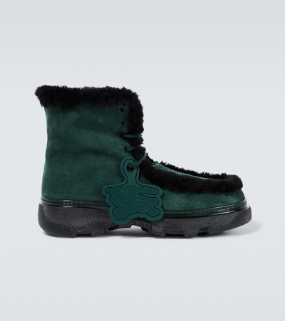 Burberry Suede-shearling Creeper Boots In Vine/black