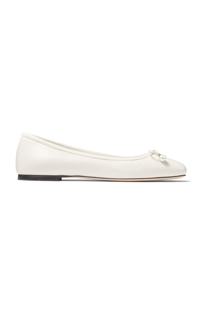 Jimmy Choo Elme Embellished Leather Ballet Flats In Ivory