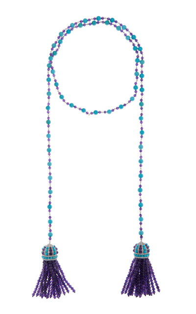 Piranesi 18k White Gold Turquoise; Amethyst & Diamond Necklace In Blue