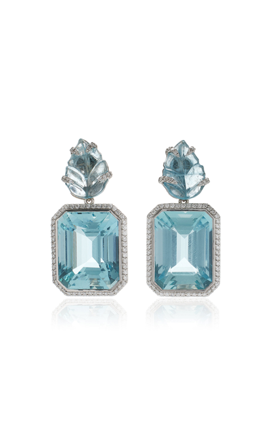 Piranesi 18k White Gold Aquamarine & Diamond Earrings In Blue