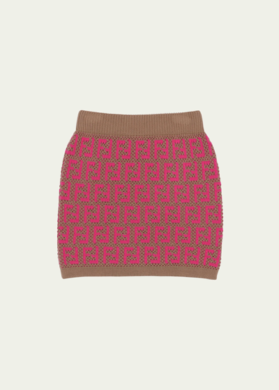 Fendi Kids' Girl's Knit Monogram-print Skirt In F1m07 Fuxia