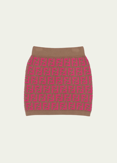 Fendi Kids' Little Girl's & Girl's Ff Jacquard Knit Skirt In F1m07 Fuxia