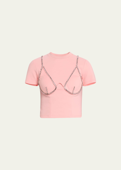 Area Crystal-embellished Cup-chain T-shirt In Candy Rose