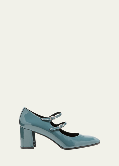 Carel Alice Patent Mary Jane Duo Pumps In Blue Grey