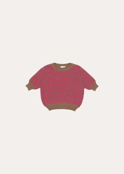 Fendi Kids' Girl's Knitted Monogram-print Top In F1m07 Fuxia
