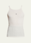 Saint Laurent Logo-embroidered Tank Top In Black/ecru
