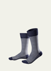 Marcoliani Men's Micro-striped Mid-calf Cotton-blend Socks In Dark Blue Denim