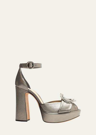 Alexandre Birman Madelina Curve 120mm Leather Sandals In Pewter
