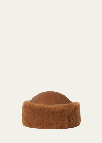 Loro Piana Colbacco Shearling & Leather Beanie In D0d7 Hay Bales
