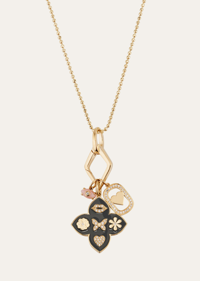 Sydney Evan 14k Yellow Gold Enamel Icon Moroccan Flower Pendant Necklace With Diamonds In Yg