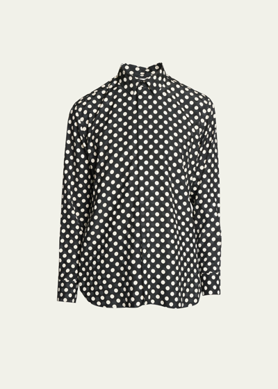 Saint Laurent Tonal Pattern Silk Button-up Shirt In Black-blac