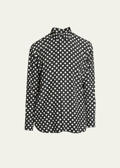 Saint Laurent Tonal Pattern Silk Button-up Shirt In Black