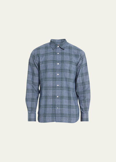 Original Madras Trading Co. Men's Open Plaid Check Button-down Shirt In Dusty Blue/navy