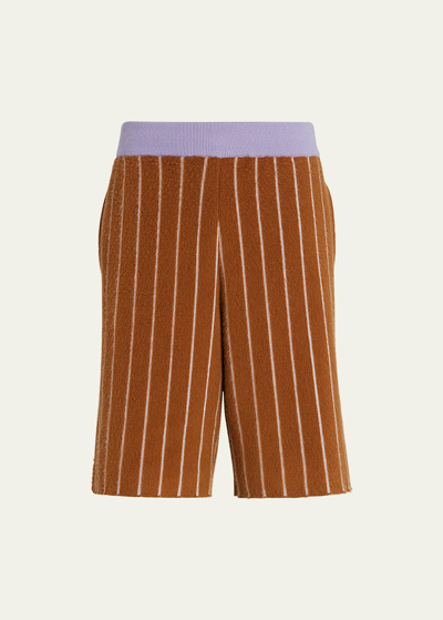The Elder Statesman X Zegna Men's Brushed Cashmere Pinstripe Shorts In Md Brwstrp