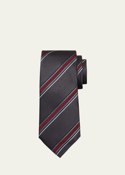 Brunello Cucinelli Men's Hollywood Glamour Silk-cotton Stripe Tie In Grey