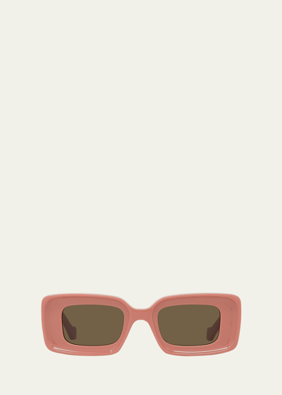 Loewe Anagram Beveled Acetate Rectangle Sunglasses In Shiny Pink Brown