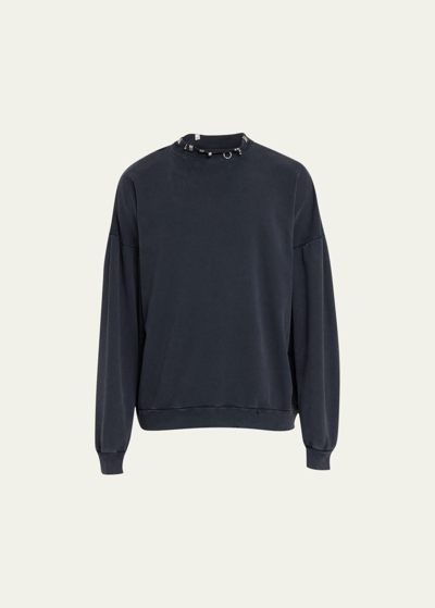 Balenciaga Men's Pierced Oversized Crew Sweatshirt In Noir