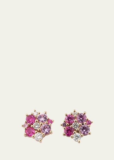 Sydney Evan 14k Diamond And Pink Sapphire Disc Stud Earrings In Yg