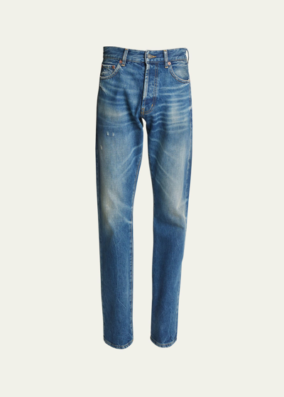 Saint Laurent Men's Stonewashed Straight-leg Jeans In Spina