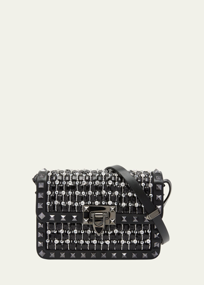 Valentino Garavani Small Rockstud Rhinestone Shoulder Bag In Jet