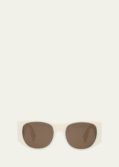Fendi Baguette Acetate Oval Sunglasses In Ivry/brn