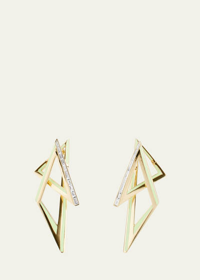 Stephen Webster 18k Yellow Gold Vertigo Infinity Hoop Earrings With Neon Lime Enamel And Diamonds