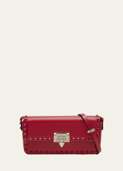 Valentino Garavani Rockstud Flap Leather Shoulder Bag In Rouge Pur