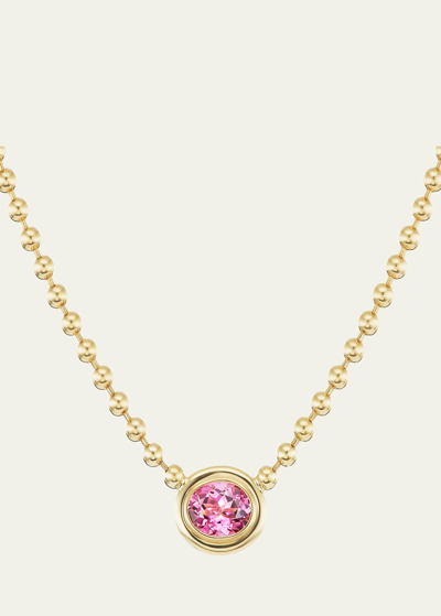 Gemella Jewels 18k Yellow Gold Double Bubble Bezel Pink Tourmaline Oval Pendant Necklace