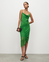 Allsaints Ulla Square Neck Mesh Draped Midi Dress In Green