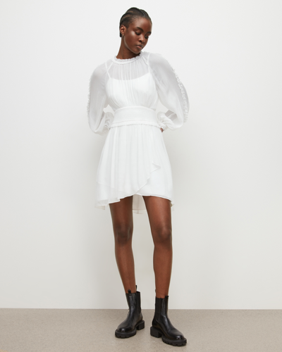 Allsaints Thallo Frill Mini Dress In Off White