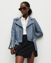 Allsaints Balfern Belted Hem Leather Biker Jacket In Blue