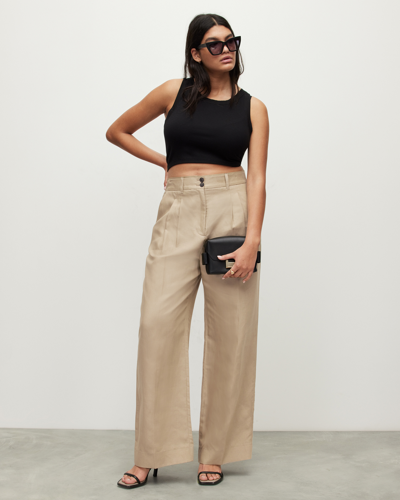 Allsaints Petra Linen Blend Wide Leg Pants In Light Beige