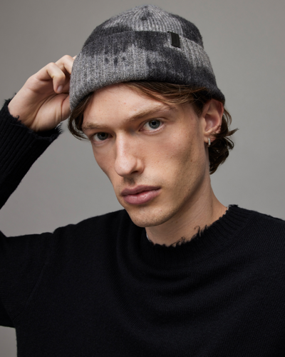 Allsaints Camden Tie Dye Wool Beanie In Grey Marl/black