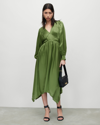 Allsaints Estelle Long Sleeve Asymmetric Hem Dress In Cactus Green