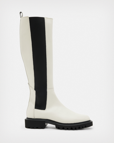 Allsaints Maeve Leather Boots In Stone White