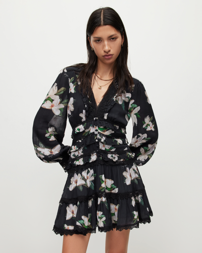 Allsaints Floral Print Zora Mini Dress In Black | ModeSens