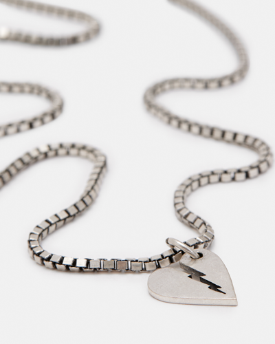 Allsaints Split Heart Sterling Silver Necklace In Warm Silver