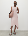 Allsaints Gia Asymmetrical Ribbed Midi Dress In Pale Orchid Pink