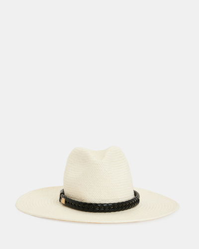 Allsaints Athena Studded Straw Fedora Hat In Cream White