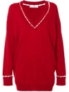 GIVENCHY V-neck sweater with pearl trim,17A784550212175905
