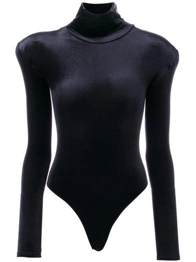 Faith Connexion Velvet Long Sleeve Bodysuit In Black