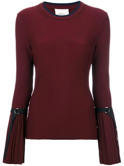 3.1 Phillip Lim Pleated Cuff Ribbed Pullover In Burgundy