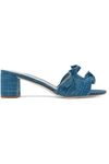 Loeffler Randall Vera Ruffle-trimmed Denim Sandals In Mid Denim