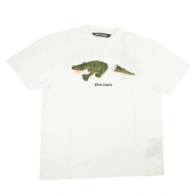 Palm Angels White Short Sleeve Alligator T-shirt