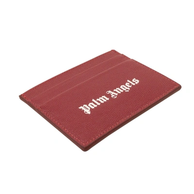 Palm Angels Burgundy Leather Logo Card Holder In Red