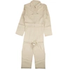 A BEIGE LINEN CONTRAST STITCH JUMPSUIT