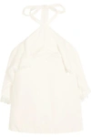 ALICE AND OLIVIA MONET LACE-TRIMMED RUFFLED SILK-CHIFFON TOP