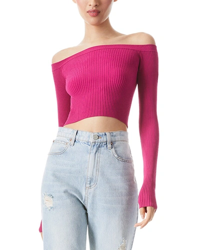 Alice And Olivia Jeanne Off-the-shoulder Rib Pullover In Pink