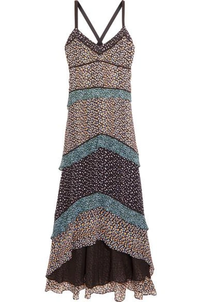 Proenza Schouler Tiered Printed Silk-georgette Maxi Dress In Llack