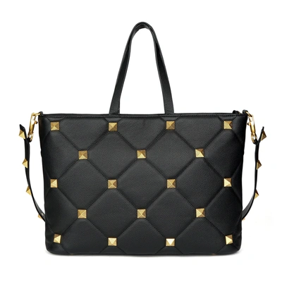 Tiffany & Fred Paris Tiffany & Fred Full Grain Quilted & Studded Large In Black